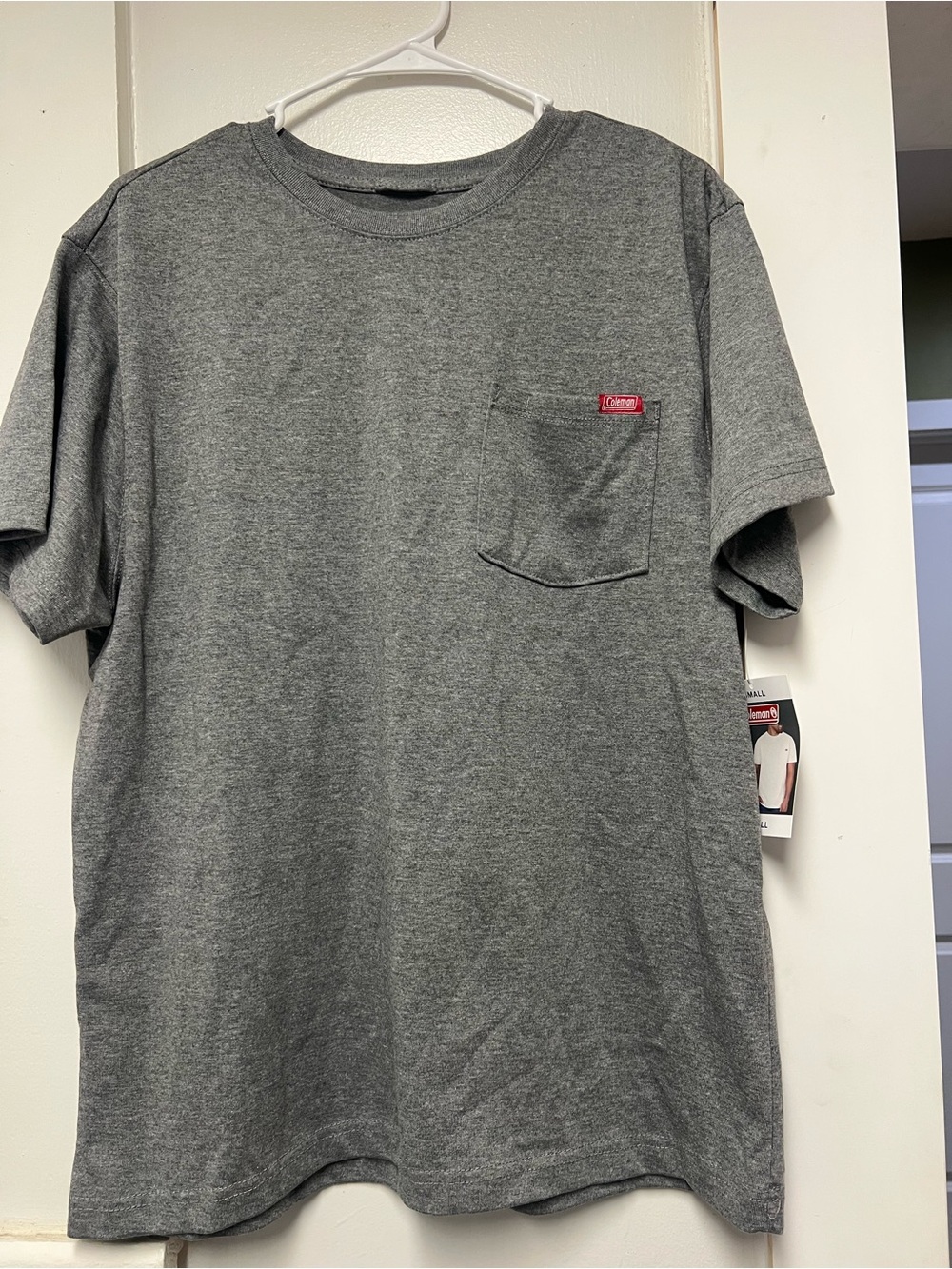Coleman Heather Gray Short Sleeve Pocket Tee with Red Logo